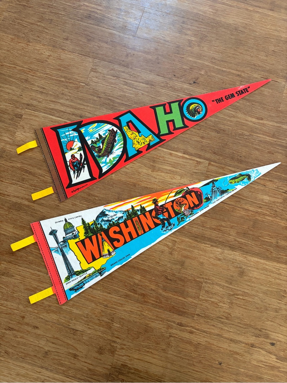 Vintage Idaho & Washington Travel Pennant Set - Red, White, Blue